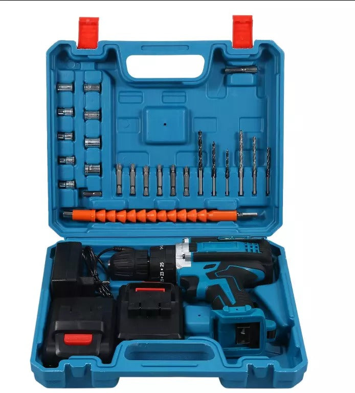 Taladro inalámbrico +2 Baterías y todos los Accesorios de Regalo