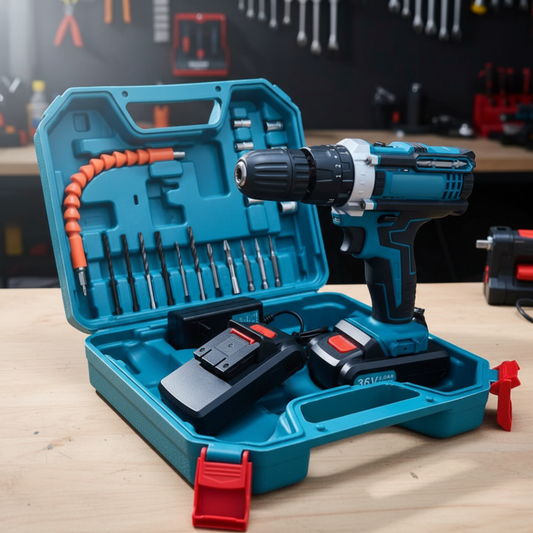 Taladro inalámbrico +2 Baterías y todos los Accesorios de Regalo